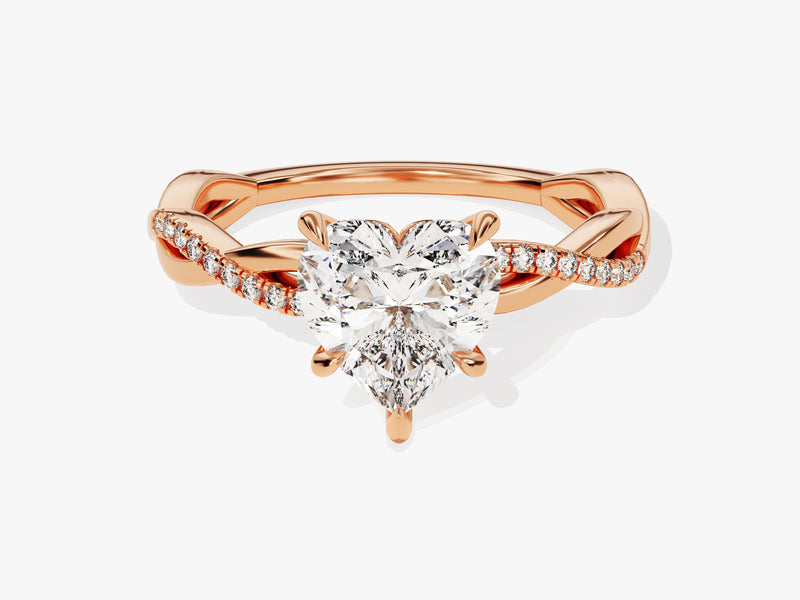 Heart Twisted Diamond Engagement Ring with Pave Set Side Stones (1.50 CT)