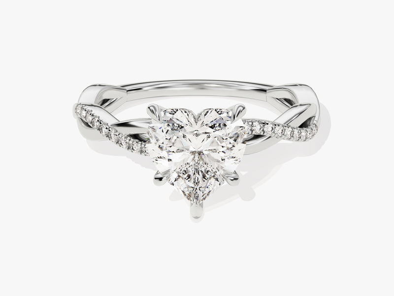 Heart Twisted Diamond Engagement Ring with Pave Set Side Stones (1.50 CT)