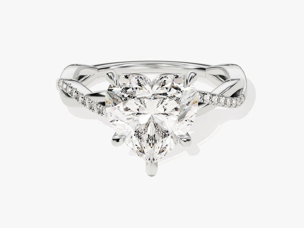Heart Twisted Lab Grown Diamond Engagement Ring with Pave Set Side Stones (3.00 CT)