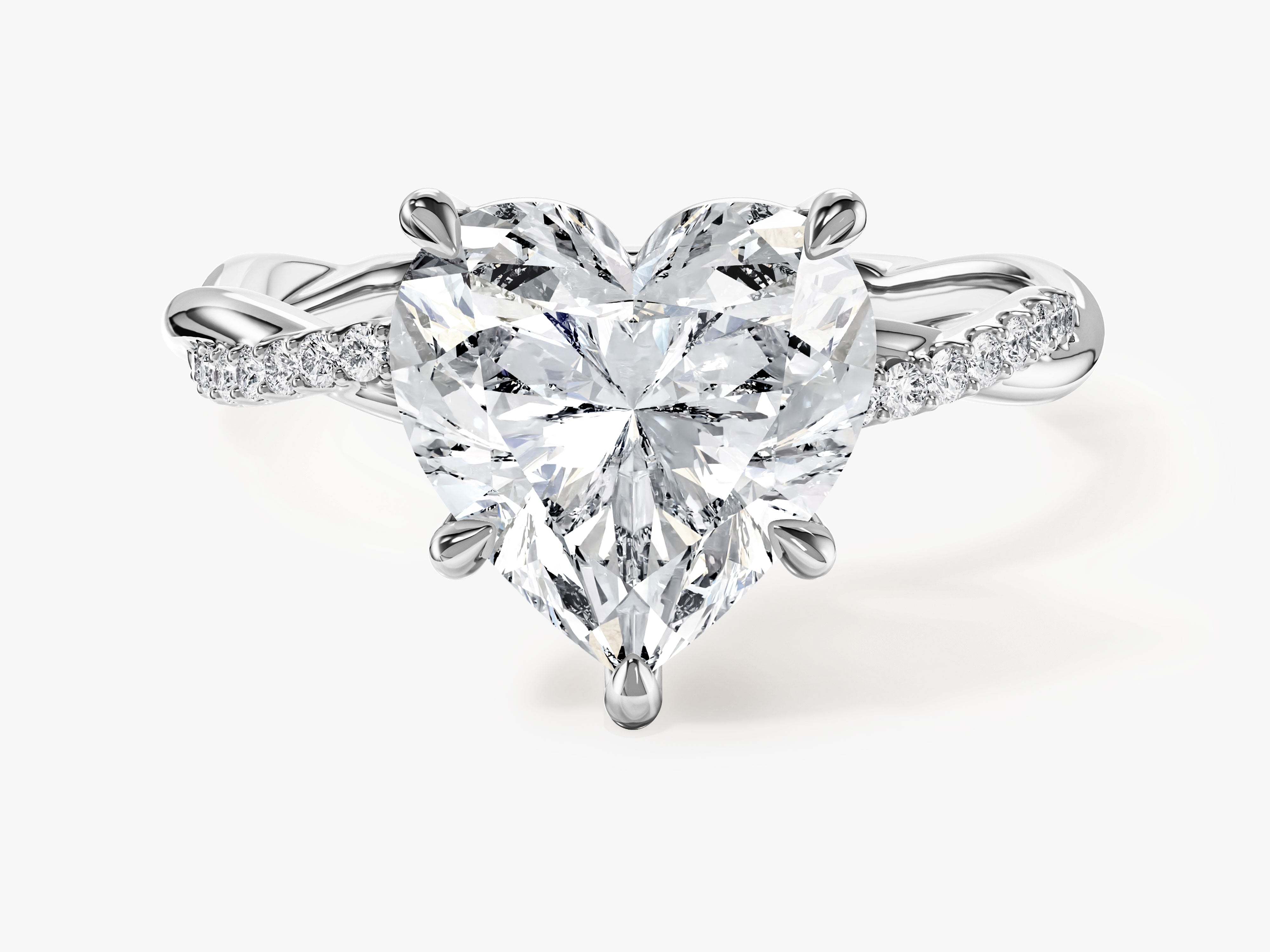 Heart Twisted Moissanite Engagement Ring with Pave Set Side Stones (3.00 CT)