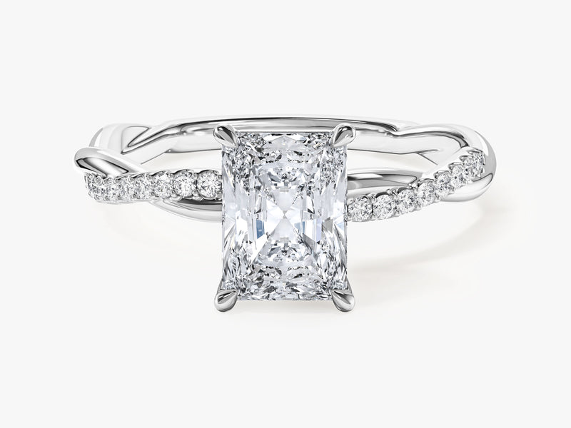 Radiant Twisted Moissanite Engagement Ring with Pave Set Side Stones (1.50 CT)