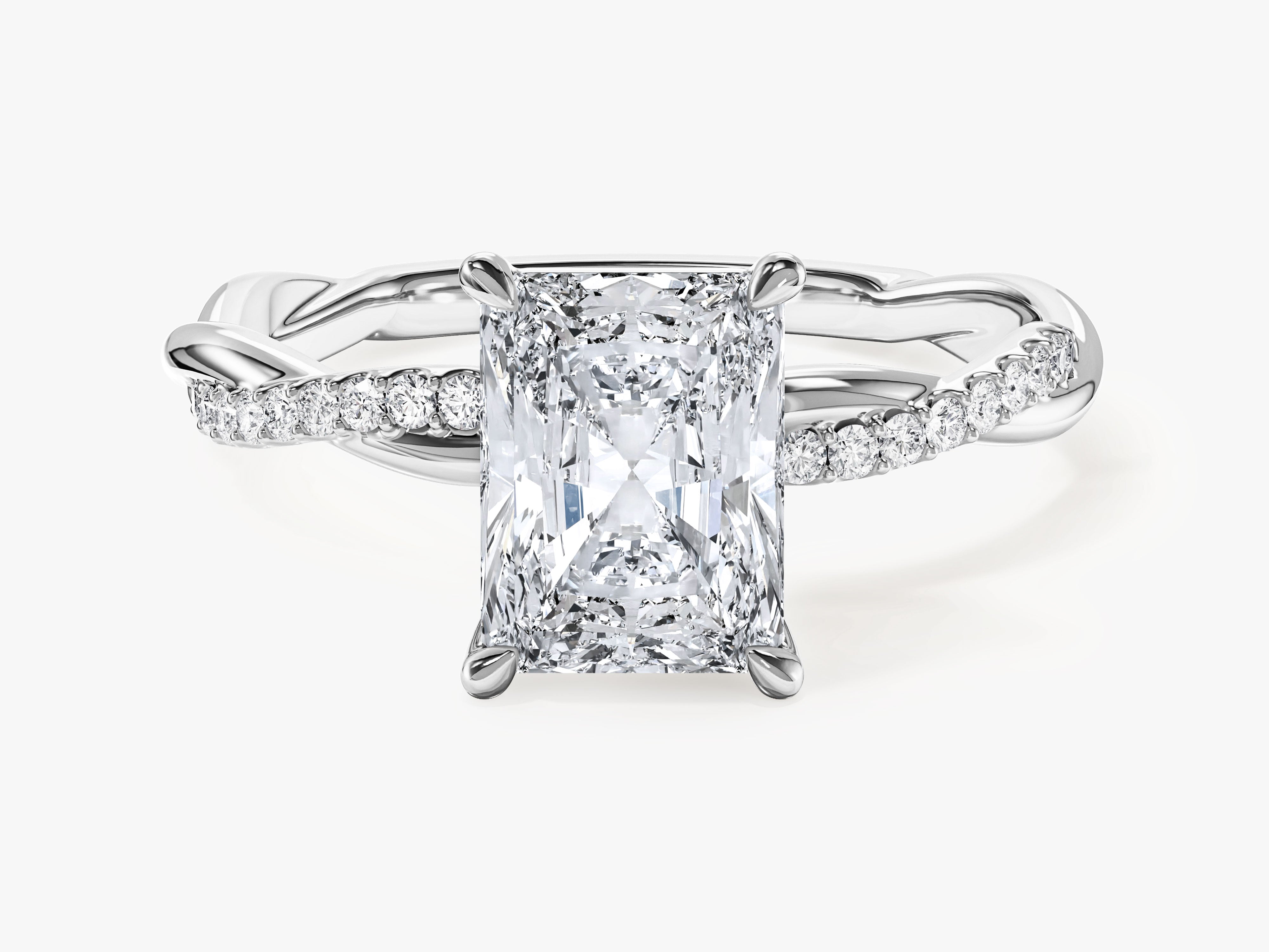 Radiant Twisted Moissanite Engagement Ring with Pave Set Side Stones (2.00 CT)
