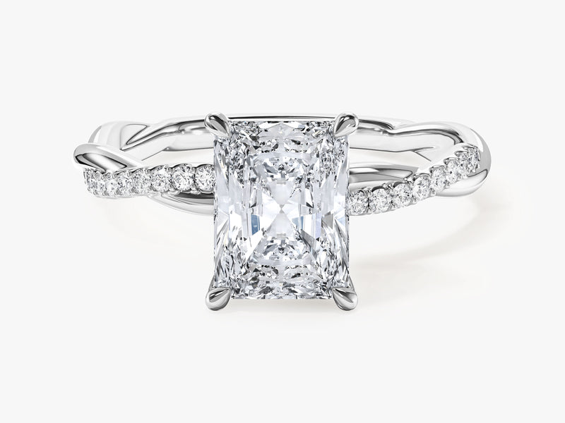 Radiant Twisted Moissanite Engagement Ring with Pave Set Side Stones (2.00 CT)