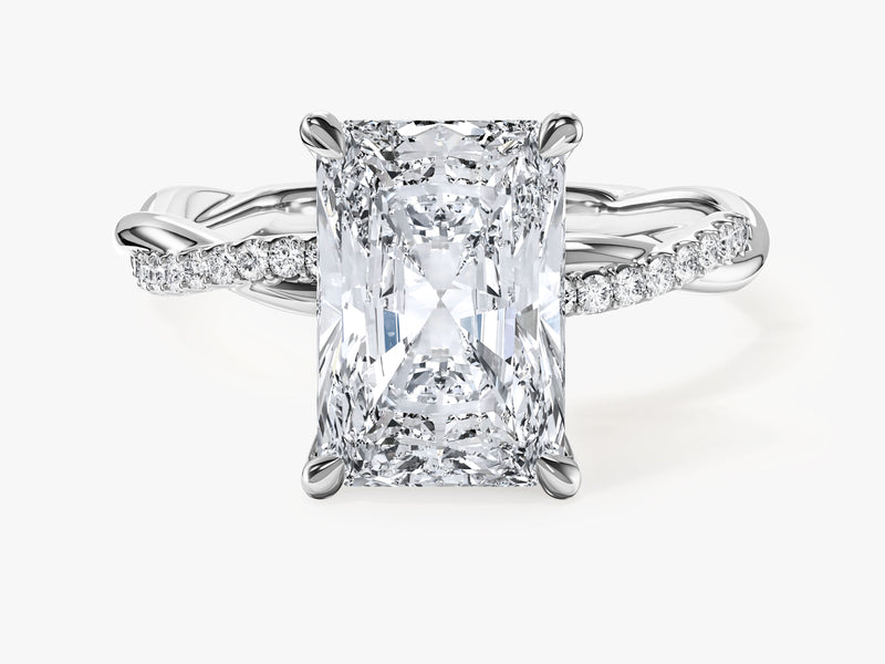 Radiant Twisted Moissanite Engagement Ring with Pave Set Side Stones (3.00 CT)