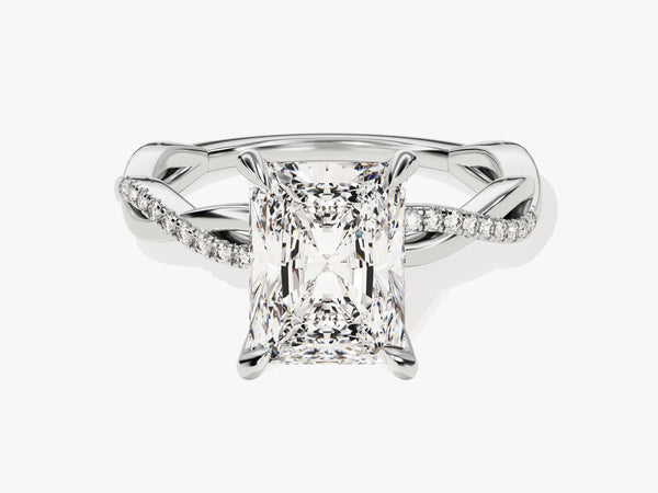 Radiant Twisted Moissanite Engagement Ring with Pave Set Side Stones (3.00 CT)