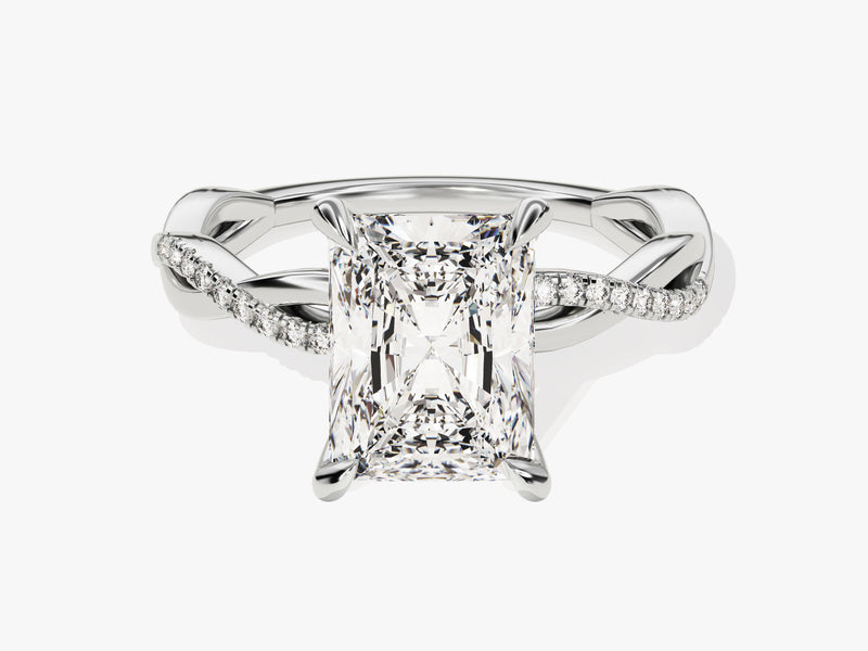 Radiant Twisted Moissanite Engagement Ring with Pave Set Side Stones (3.00 CT)