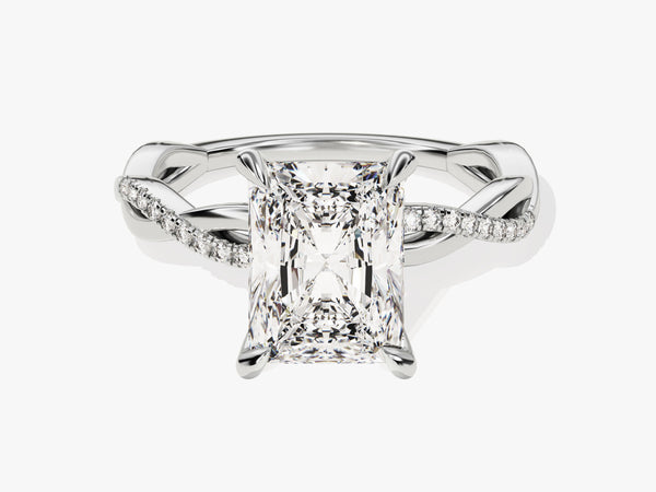 Radiant Twisted Lab Grown Diamond Engagement Ring with Pave Set Side Stones (3.00 CT)