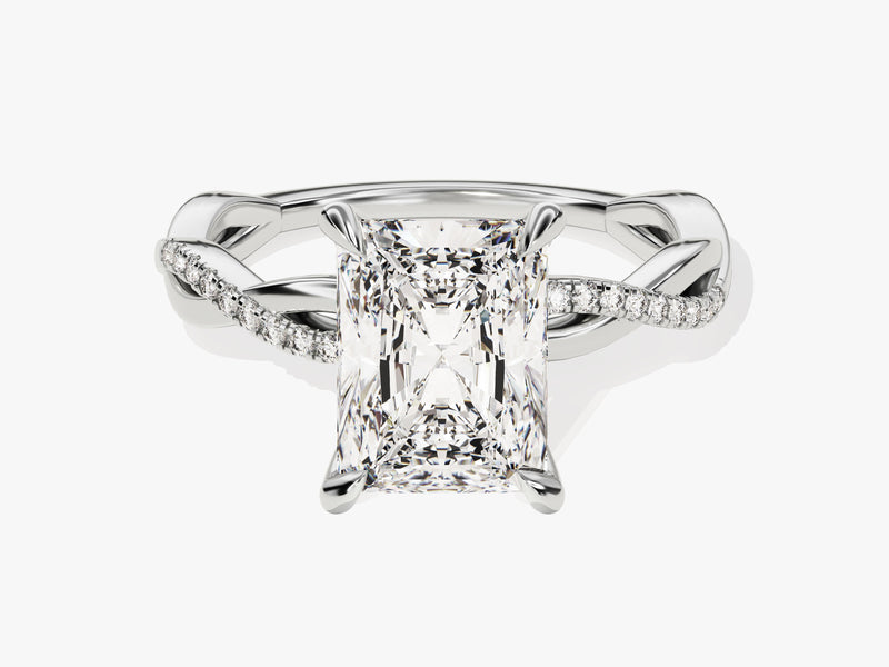 Radiant Twisted Lab Grown Diamond Engagement Ring with Pave Set Side Stones (3.00 CT)