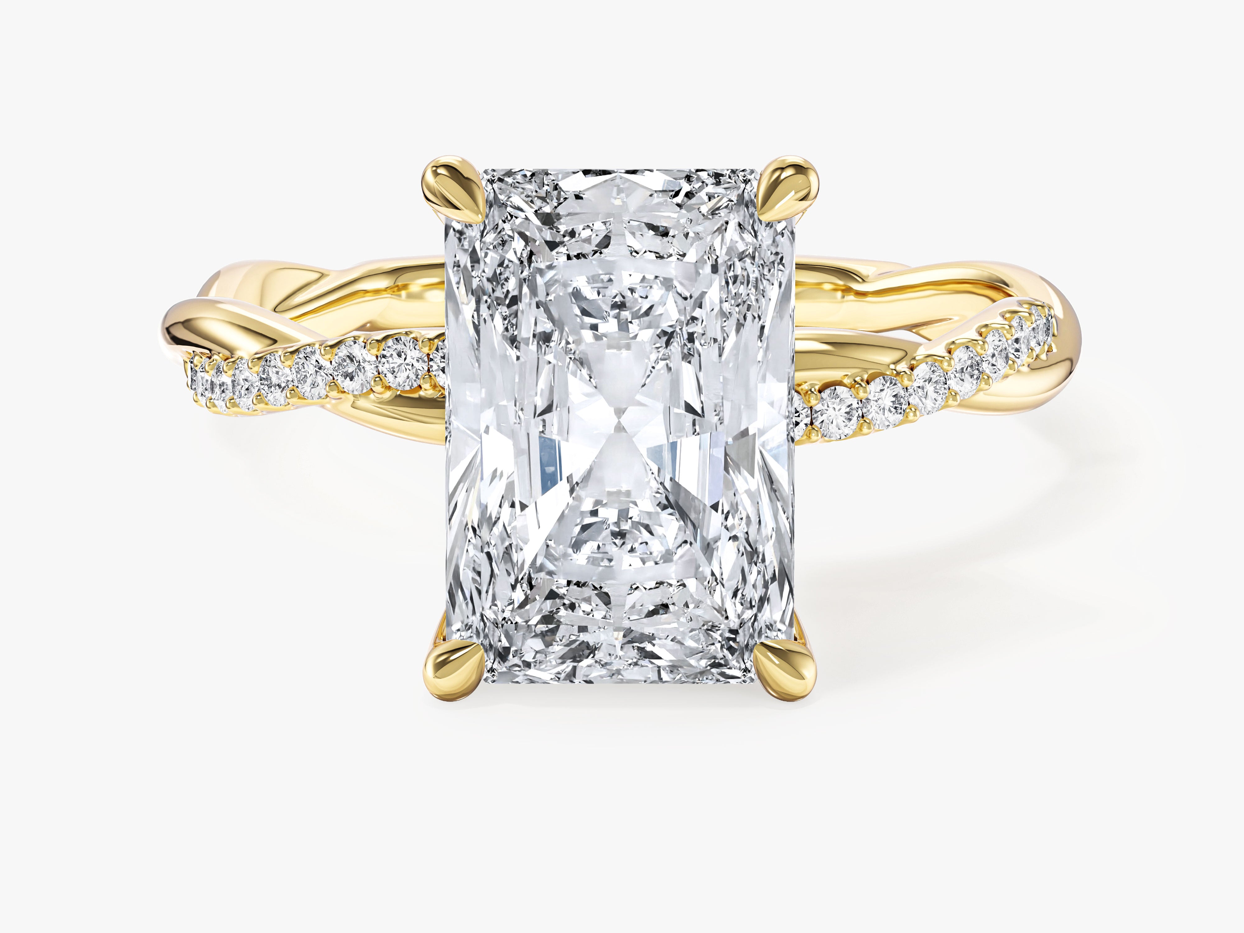 Radiant Twisted Lab Grown Diamond Engagement Ring with Pave Set Side Stones (3.00 CT)