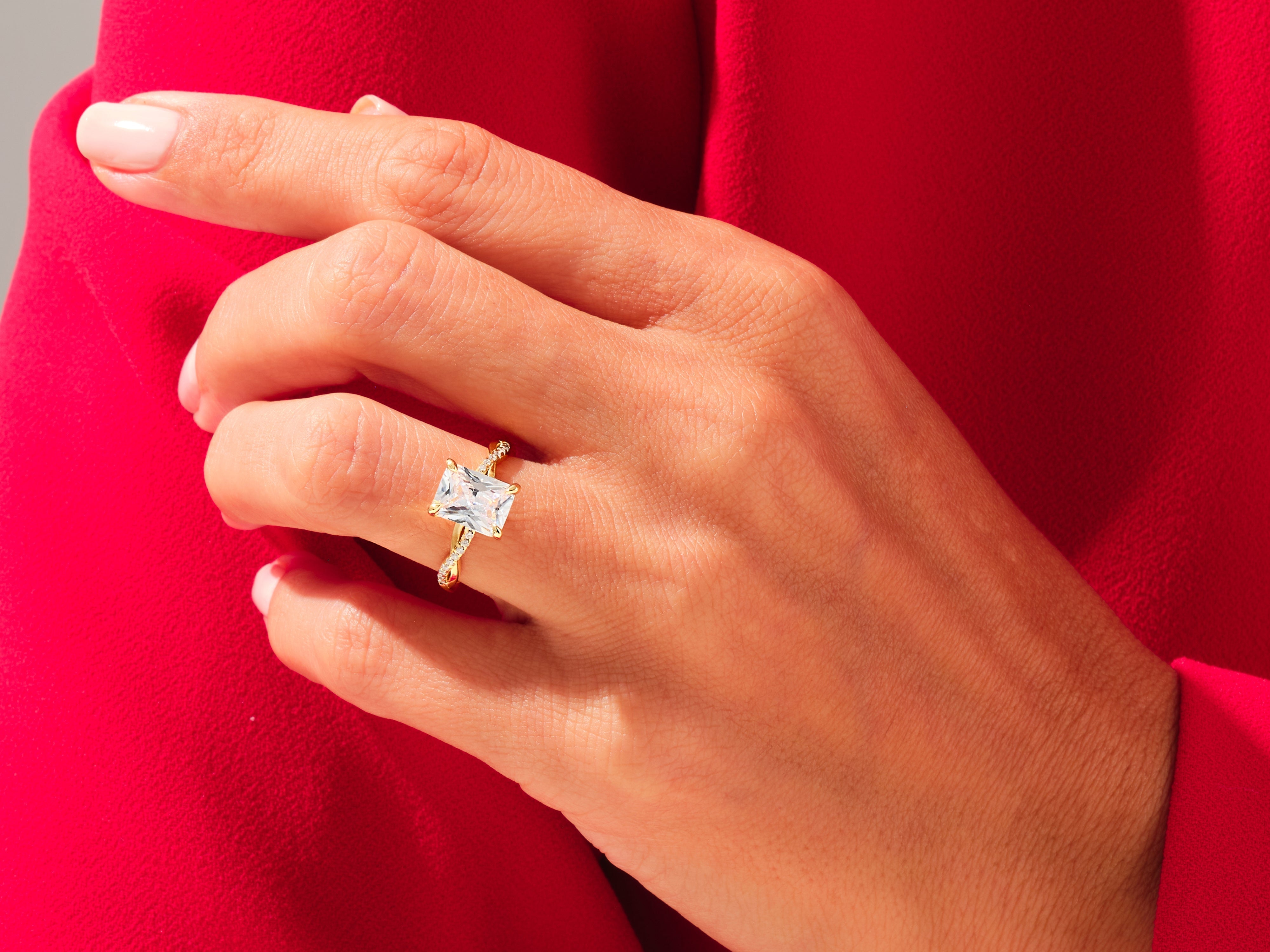 Radiant Twisted Lab Grown Diamond Engagement Ring with Pave Set Side Stones (3.00 CT)