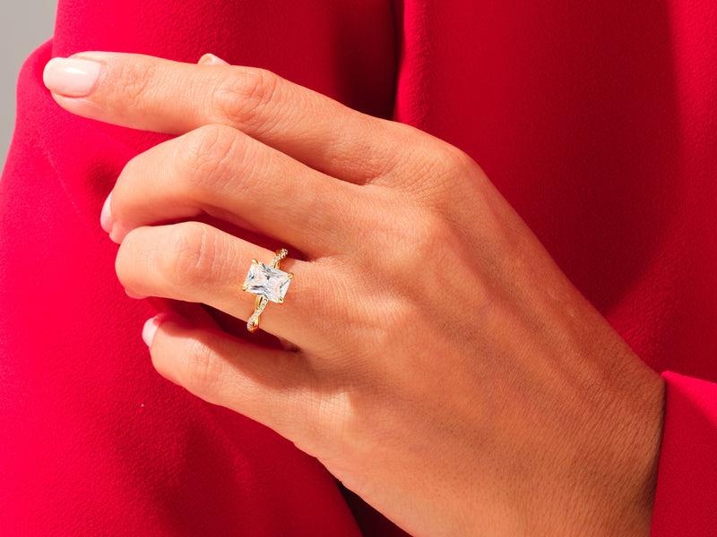 Radiant Twisted Moissanite Engagement Ring with Pave Set Side Stones (3.00 CT)