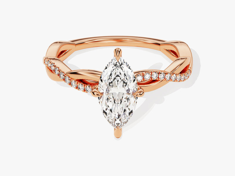 Marquise Twisted Moissanite Engagement Ring with Pave Set Side Stones (1.00 CT)