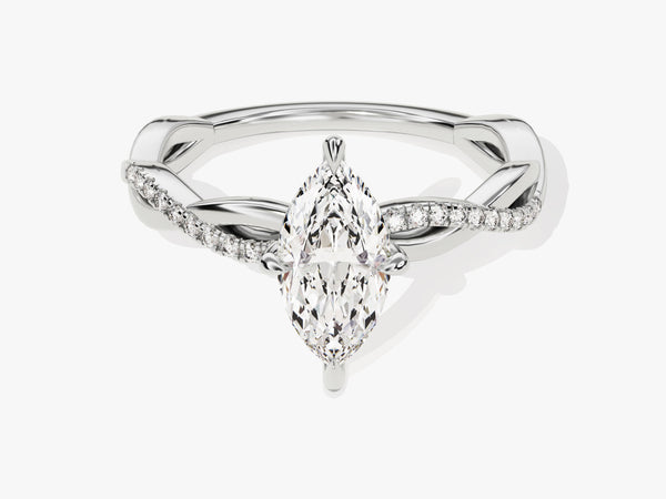 Marquise Twisted Moissanite Engagement Ring with Pave Set Side Stones (1.00 CT)