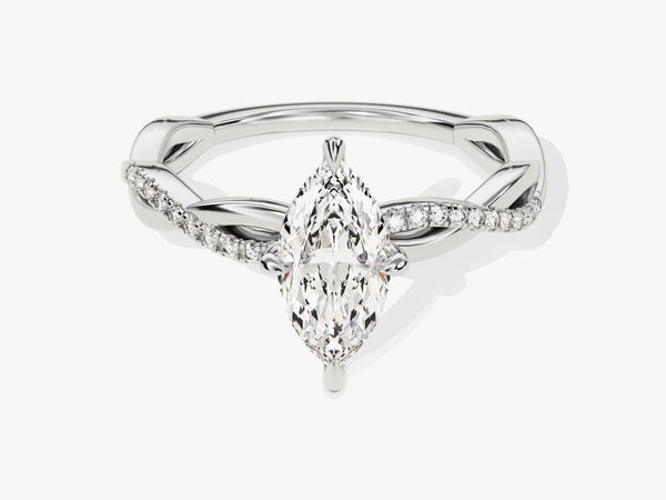 Marquise Twisted Diamond Engagement Ring with Pave Set Side Stones (1.00 CT)
