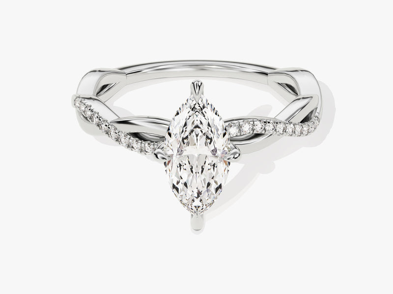 Marquise Twisted Diamond Engagement Ring with Pave Set Side Stones (1.00 CT)