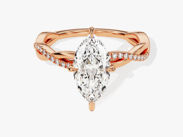 Marquise Twisted Diamond Engagement Ring with Pave Set Side Stones (1.50 CT)