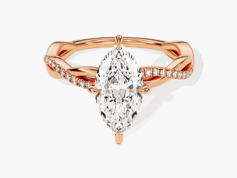 Marquise Twisted Diamond Engagement Ring with Pave Set Side Stones (1.50 CT)