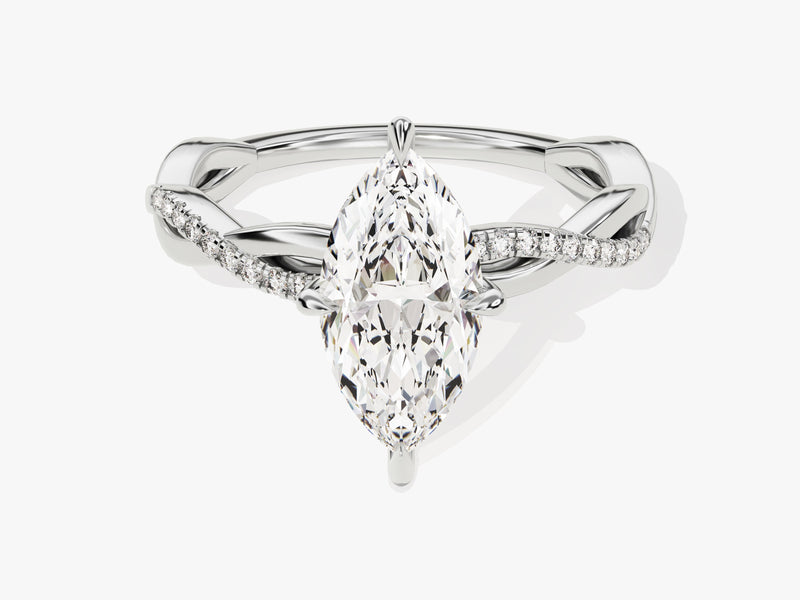 Marquise Twisted Diamond Engagement Ring with Pave Set Side Stones (1.50 CT)