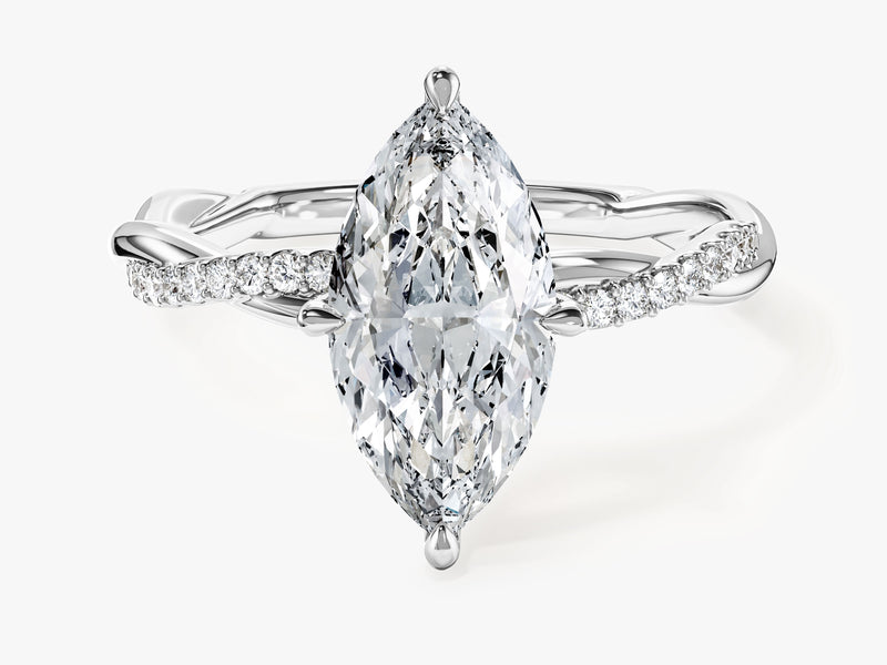 Marquise Twisted Moissanite Engagement Ring with Pave Set Side Stones (2.00 CT)