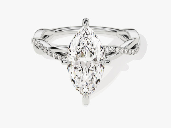 Marquise Twisted Diamond Engagement Ring with Pave Set Side Stones (2.00 CT)