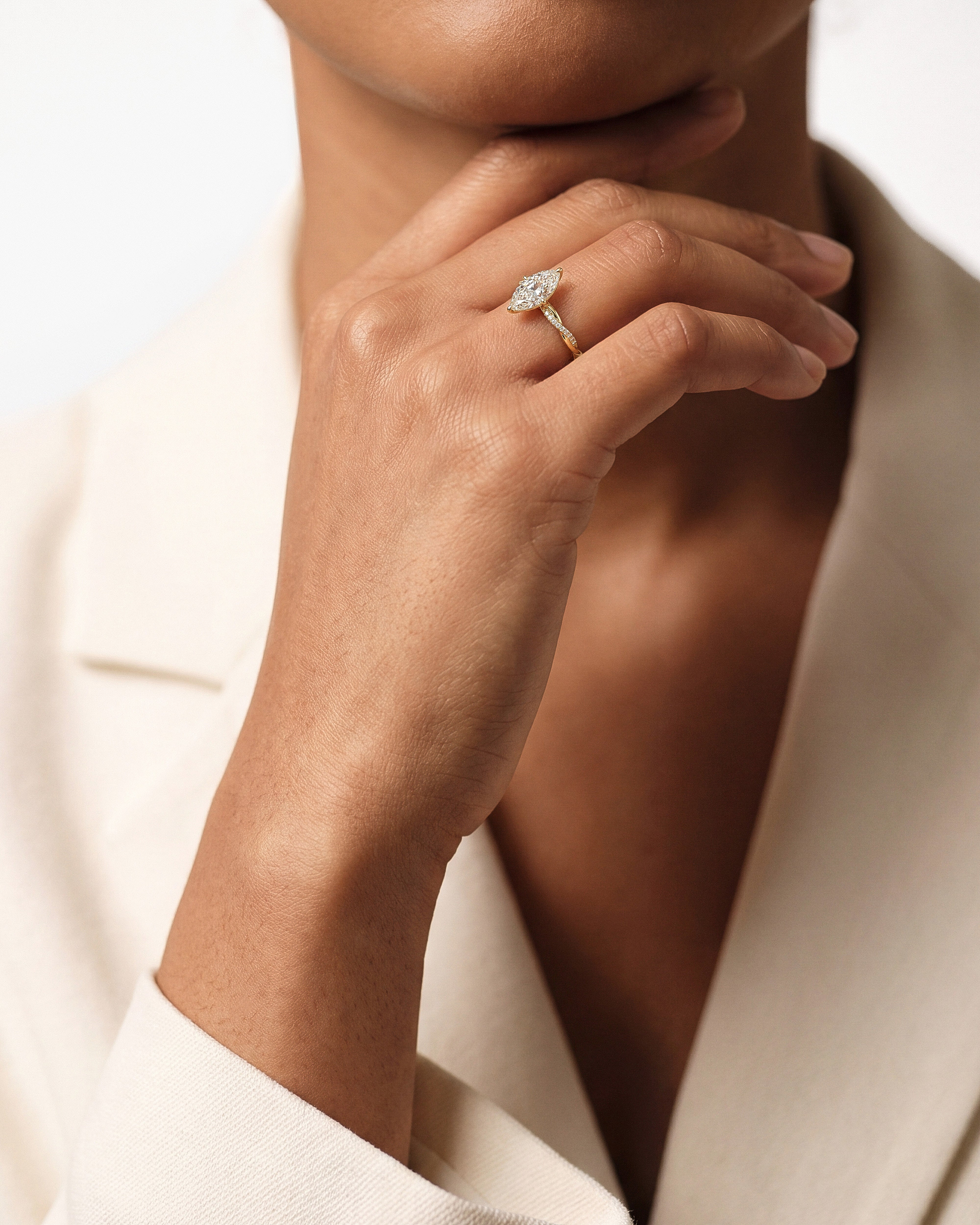 Marquise Twisted Moissanite Engagement Ring with Pave Set Side Stones (2.00 CT)