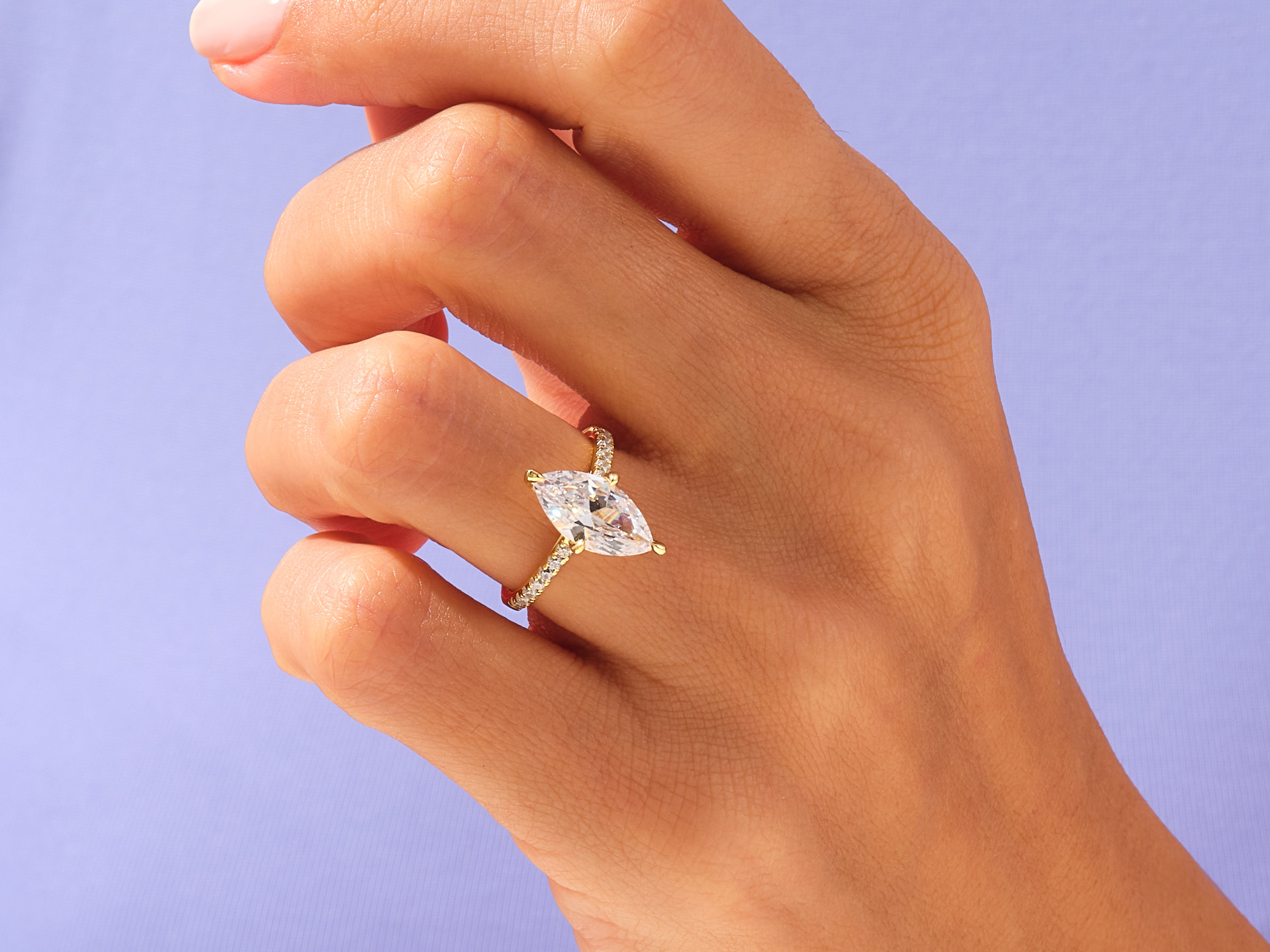 Marquise Twisted Diamond Engagement Ring with Pave Set Side Stones (3.00 CT)