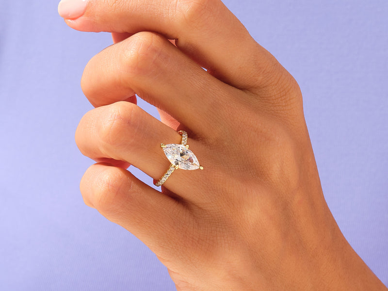 Marquise Twisted Diamond Engagement Ring with Pave Set Side Stones (3.00 CT)