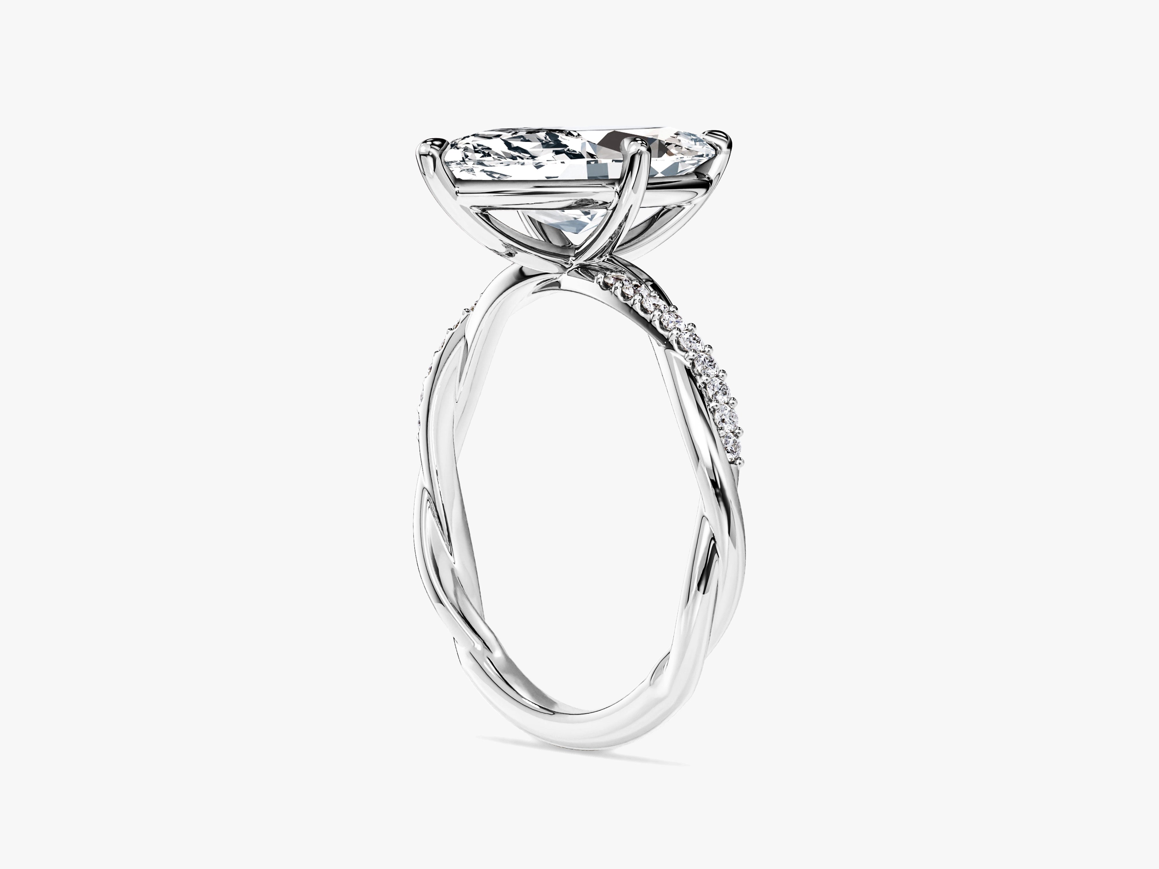 Marquise Twisted Lab Grown Diamond Engagement Ring with Pave Set Side Stones (3.00 CT)