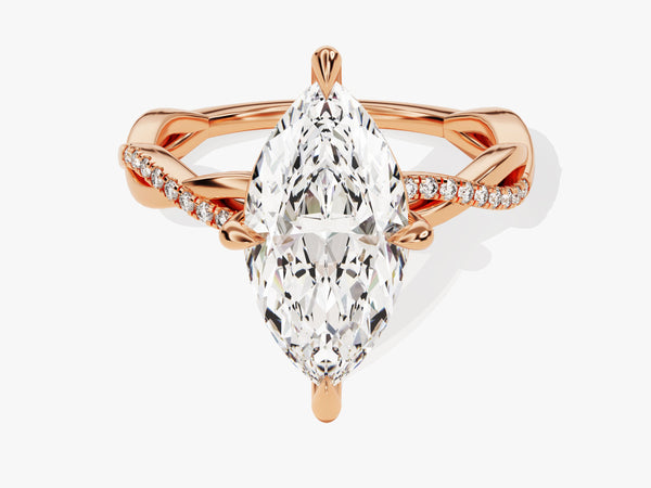 Marquise Twisted Diamond Engagement Ring with Pave Set Side Stones (3.00 CT)