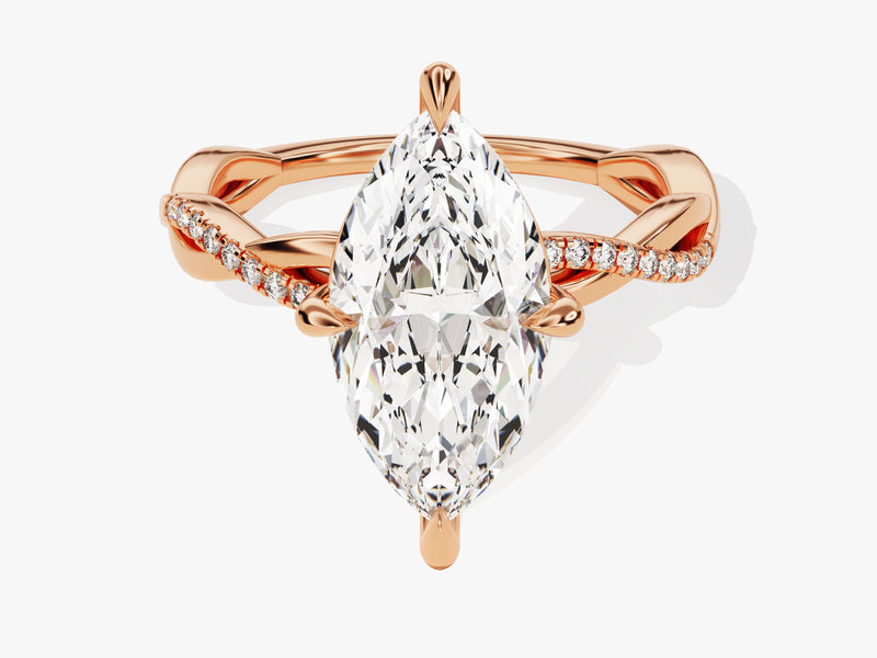 Marquise Twisted Diamond Engagement Ring with Pave Set Side Stones (3.00 CT)