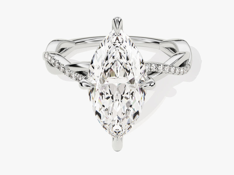 Marquise Twisted Diamond Engagement Ring with Pave Set Side Stones (3.00 CT)