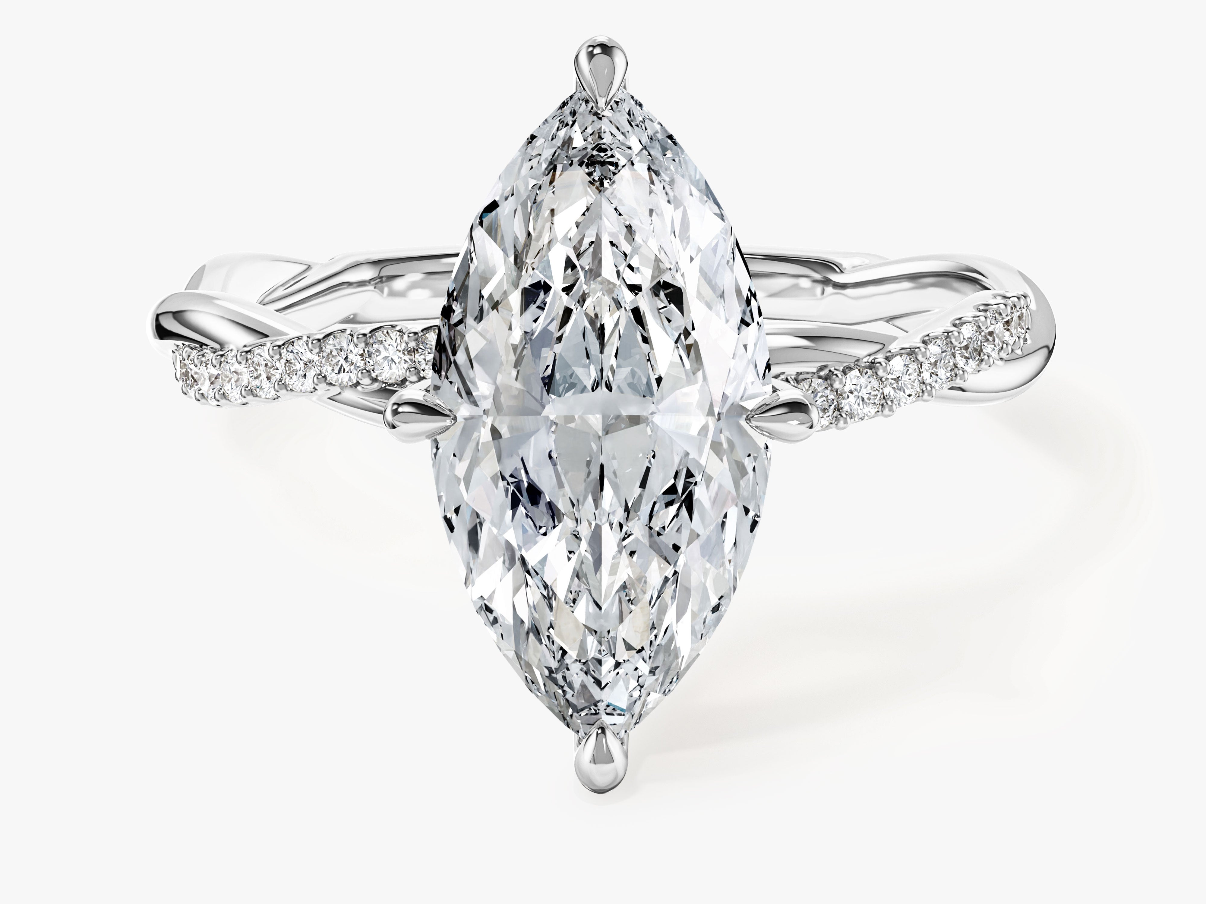 Marquise Twisted Moissanite Engagement Ring with Pave Set Side Stones (3.00 CT)