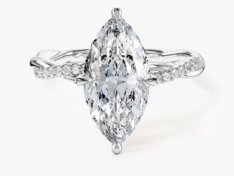 Marquise Twisted Moissanite Engagement Ring with Pave Set Side Stones (3.00 CT)