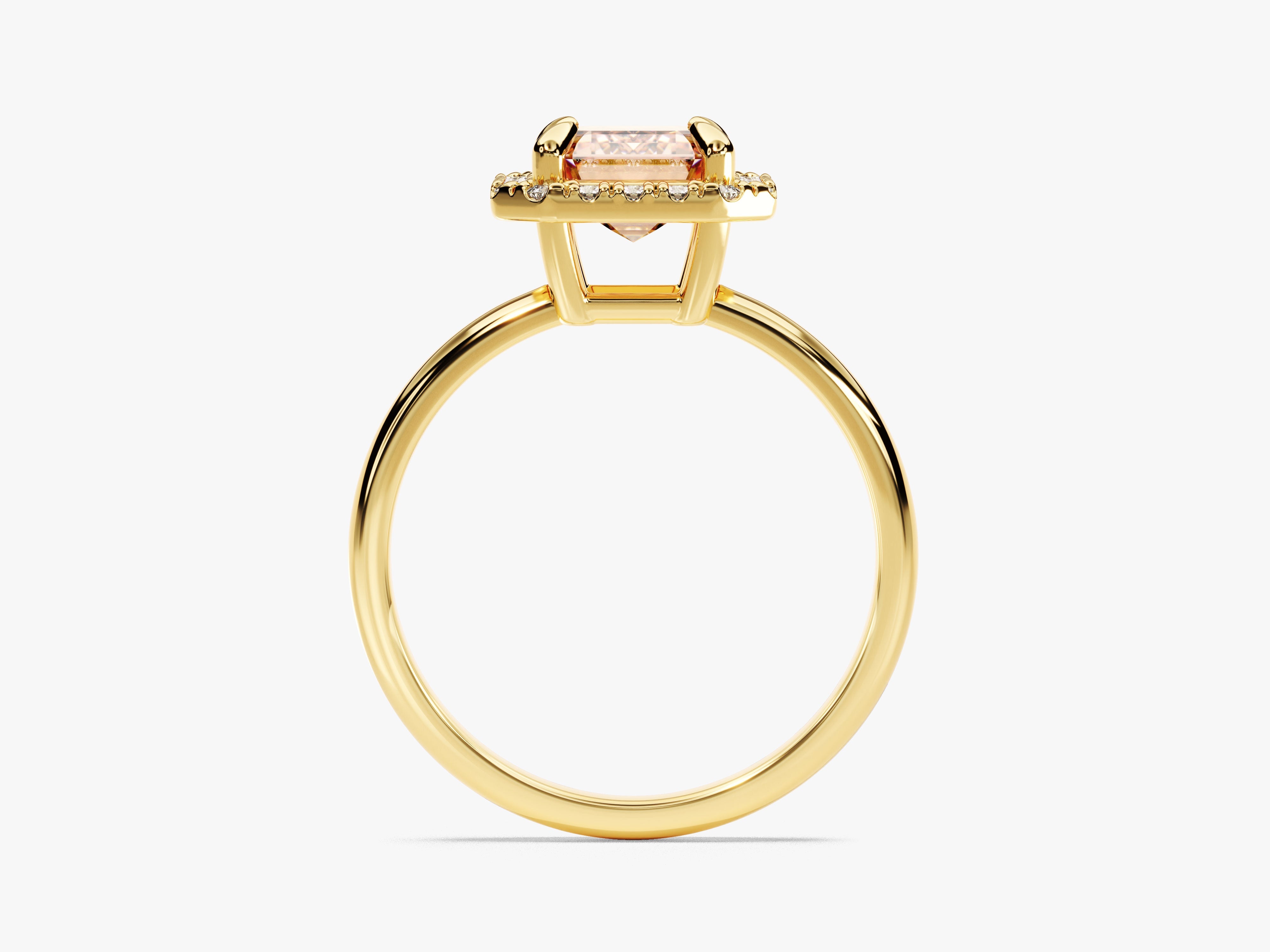 Emerald Cut Peach Morganite Halo Engagement Ring