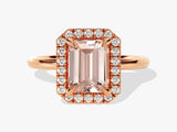 Emerald Cut Peach Morganite Halo Engagement Ring