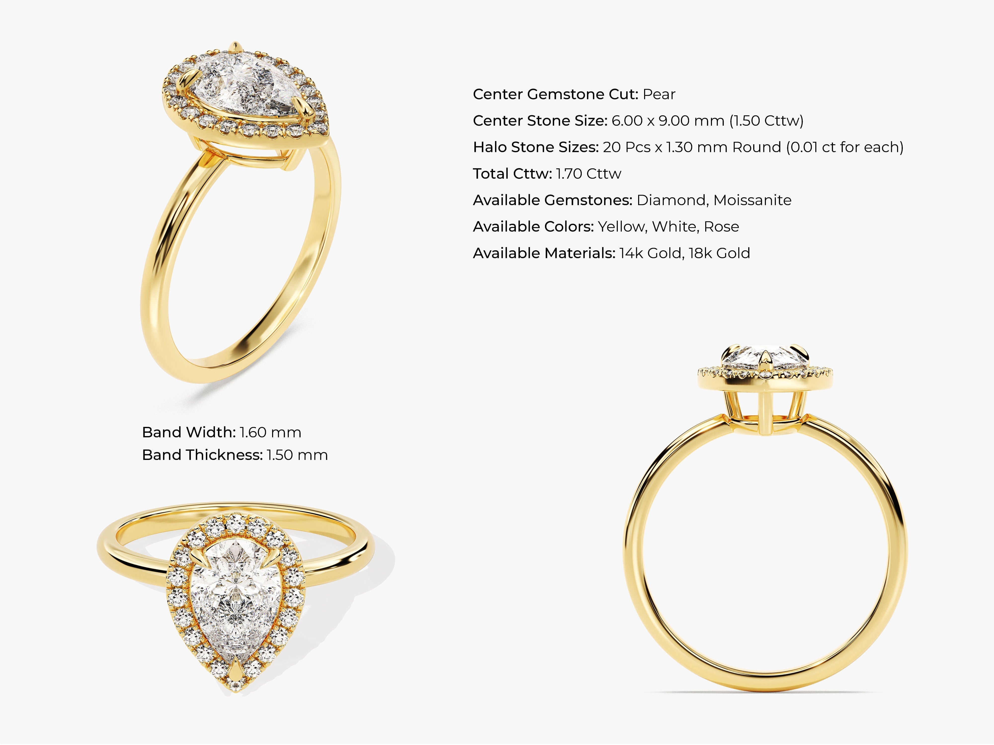 Pear Halo Diamond Engagement Ring (1.50 CT)