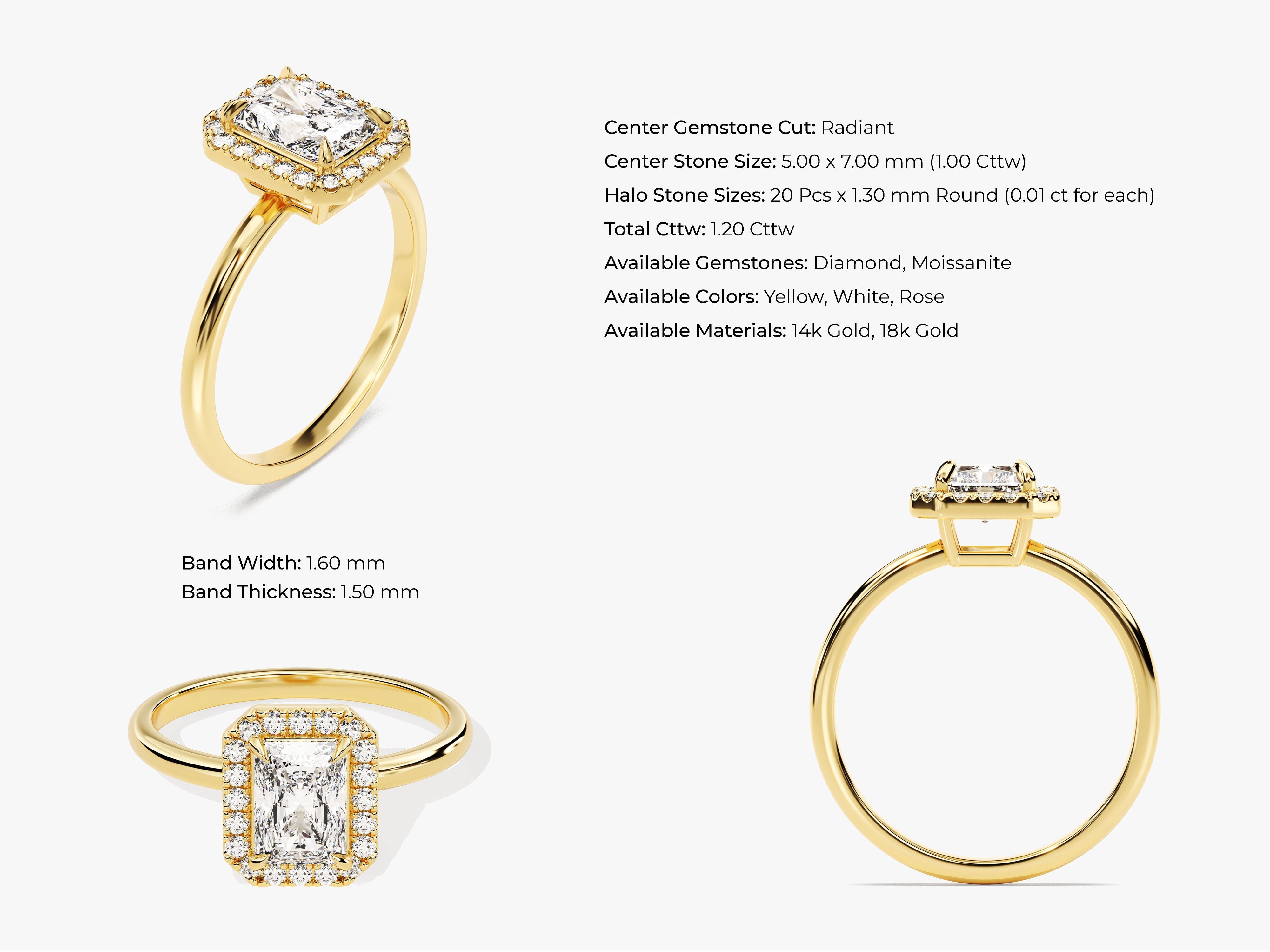 Radiant Halo Diamond Engagement Ring (1.00 CT)