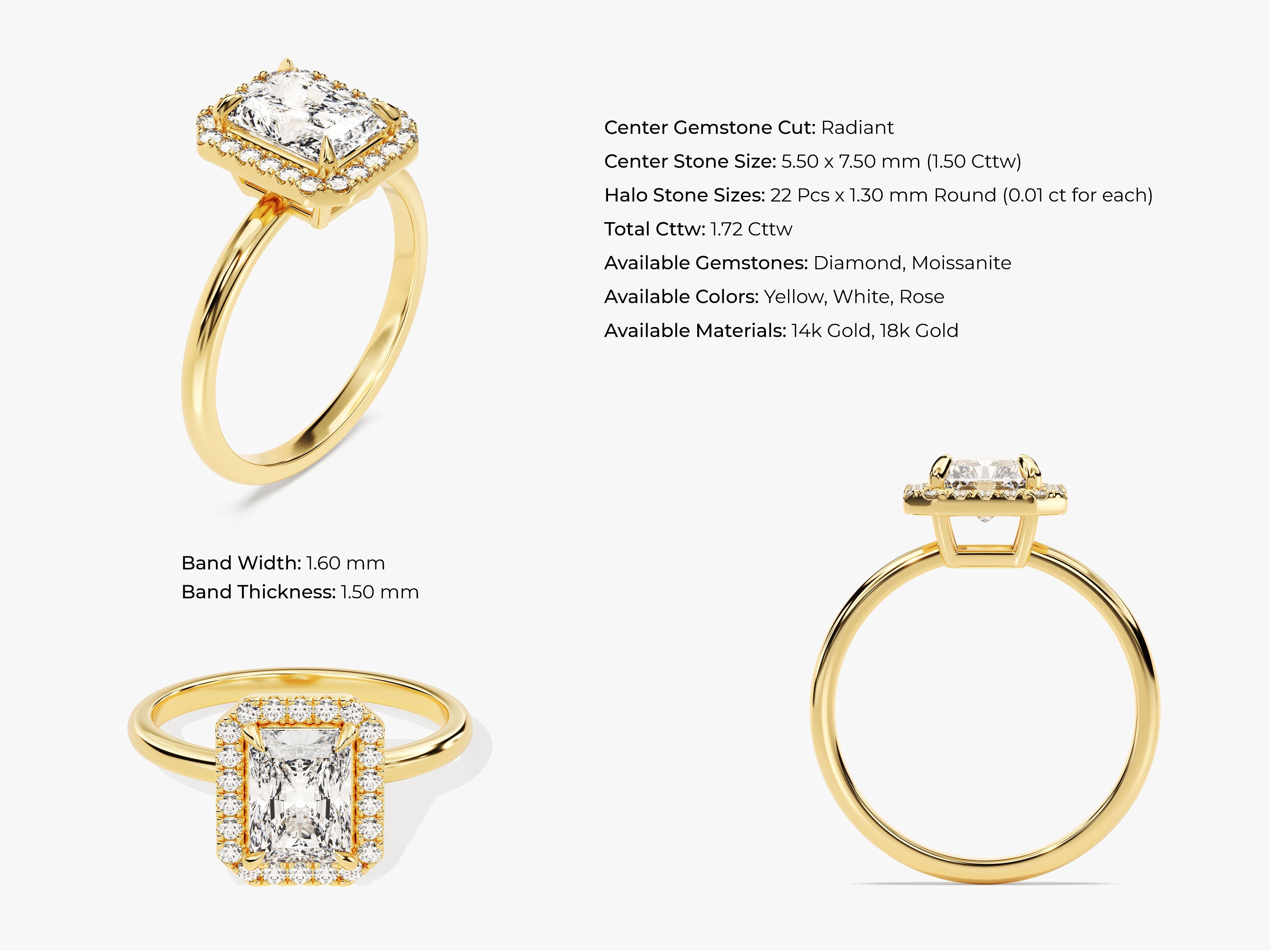 Radiant Halo Diamond Engagement Ring (1.50 CT)