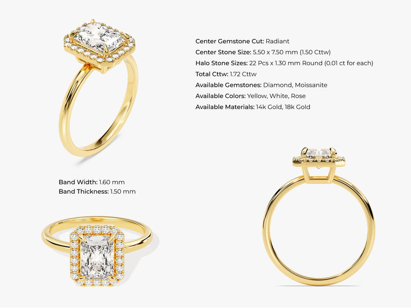 Radiant Halo Moissanite Engagement Ring (1.50 CT)