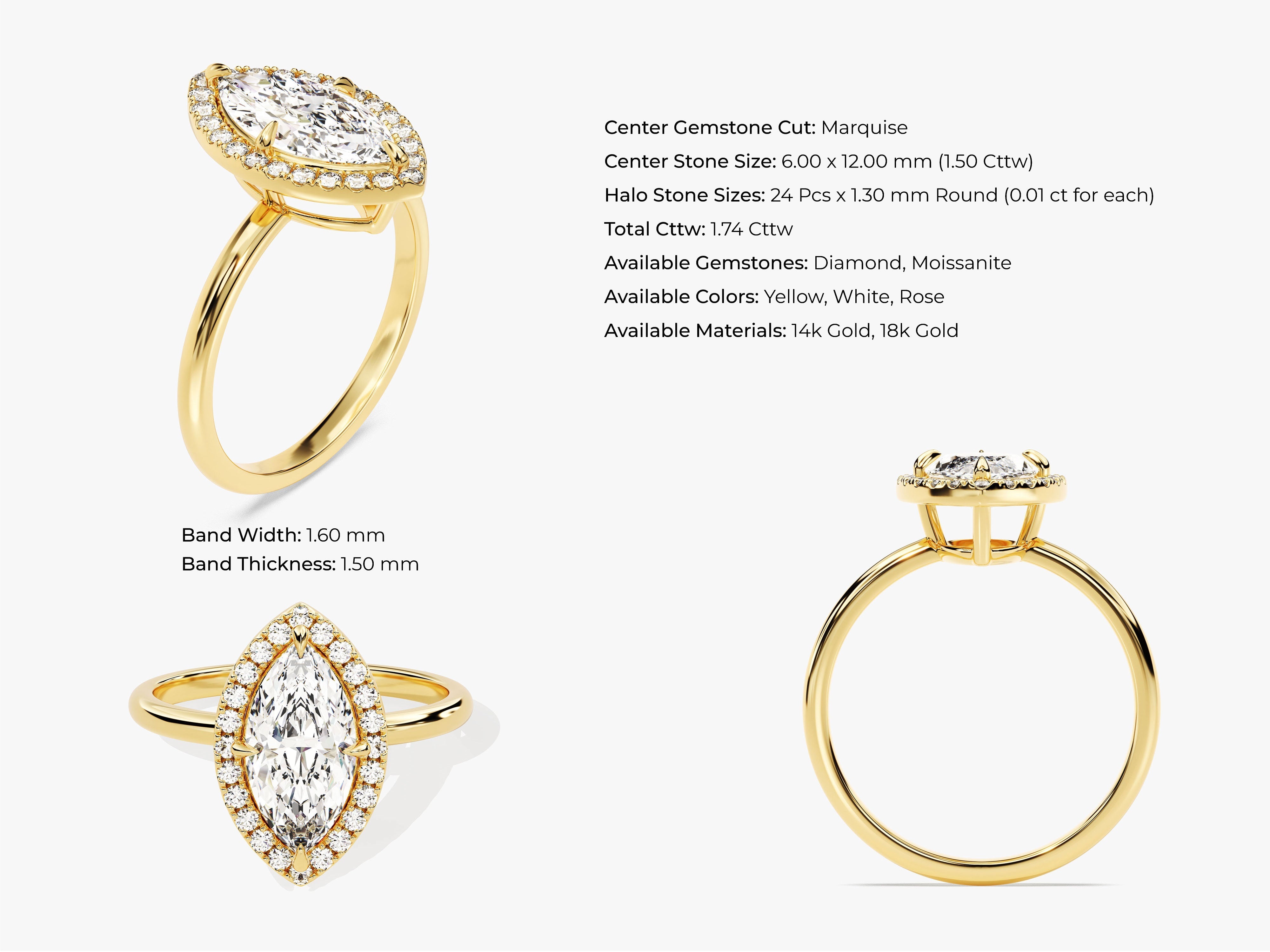 Marquise Halo Lab Grown Diamond Engagement Ring (1.50 CT)