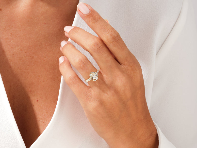 Double Shank Oval Halo Moissanite Engagement Ring (1.00 CT)