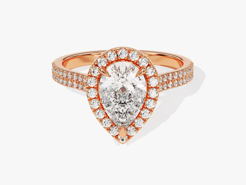 Double Shank Pear Halo Moissanite Engagement Ring (1.50 CT)