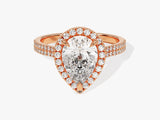 Double Shank Pear Halo Moissanite Engagement Ring (2.00 CT)