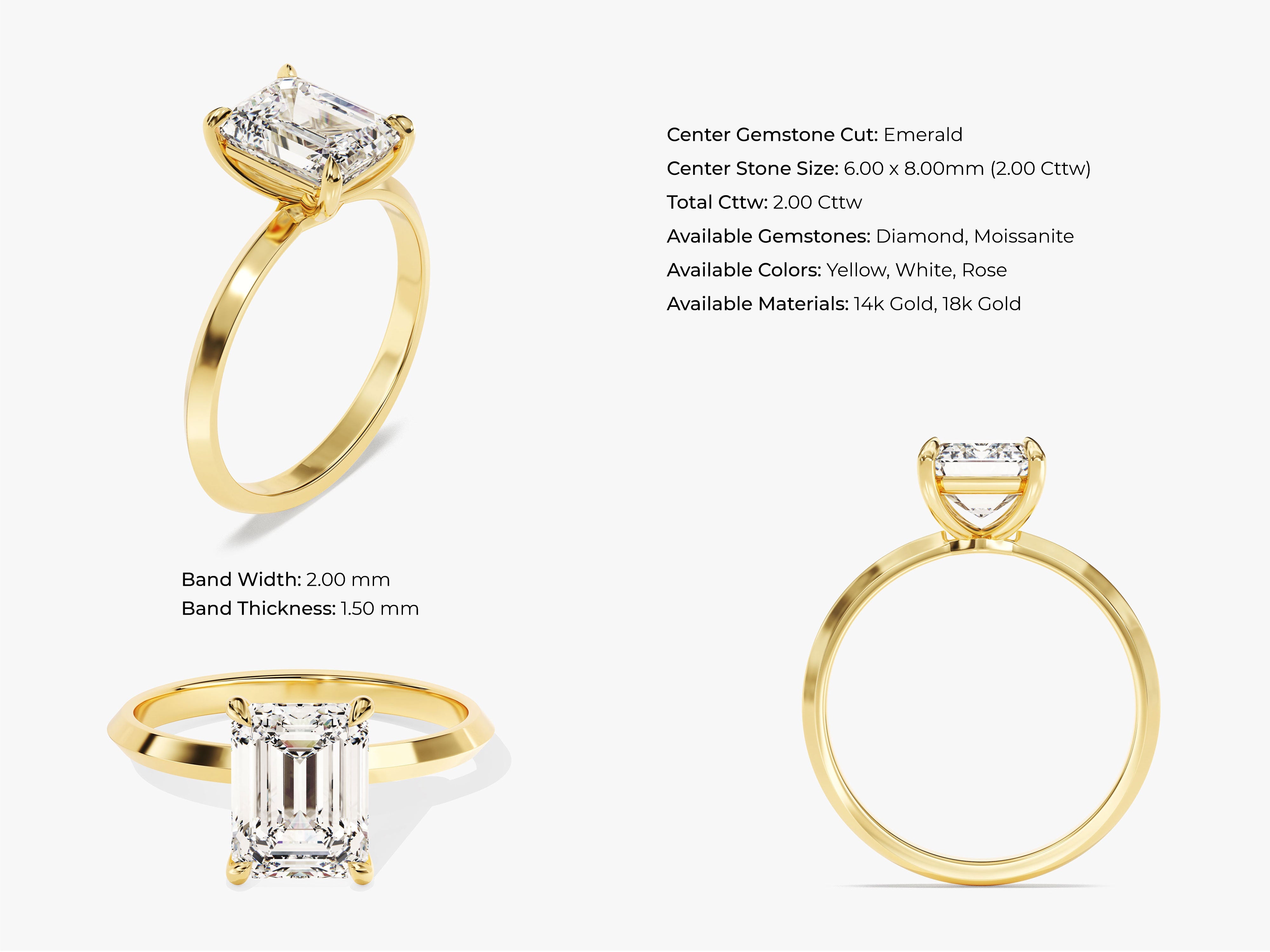 Knife Edge Emerald Moissanite Engagement Ring (2.00 CT)