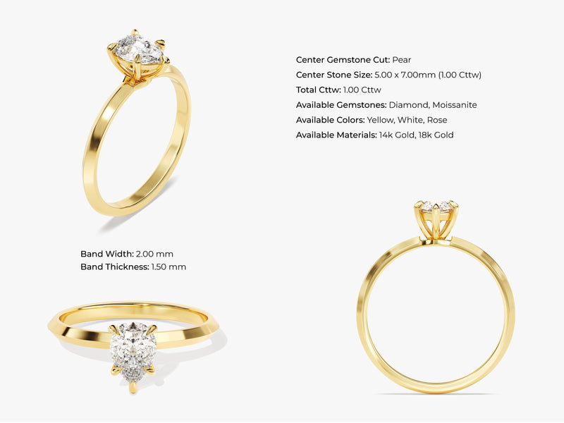 Knife Edge Pear Moissanite Engagement Ring (1.00 CT)