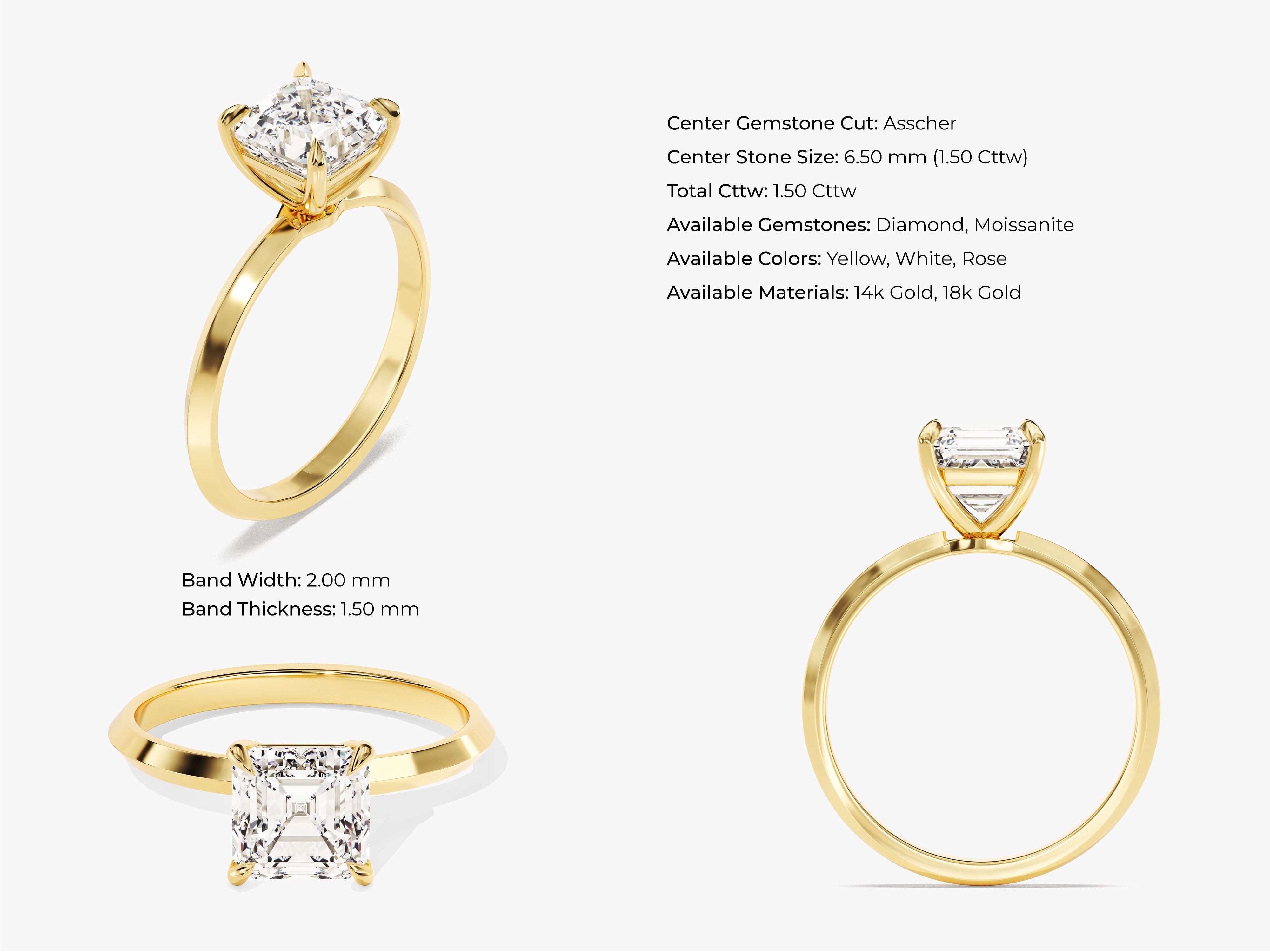 Knife Edge Asscher Diamond Engagement Ring (1.50 CT)