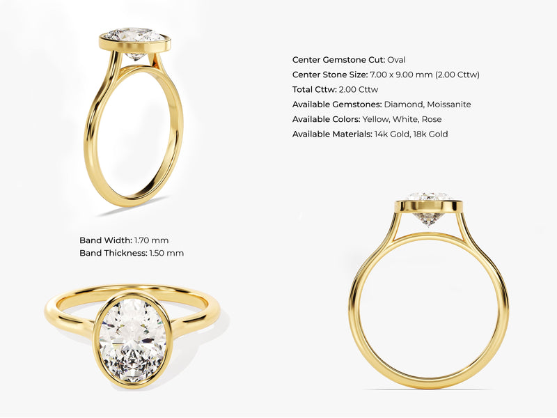 Bezel Oval Lab Grown Diamond Engagement Ring (2.00 CT)