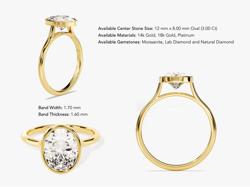 Bezel Oval Lab Grown Diamond Engagement Ring (3.00 CT)
