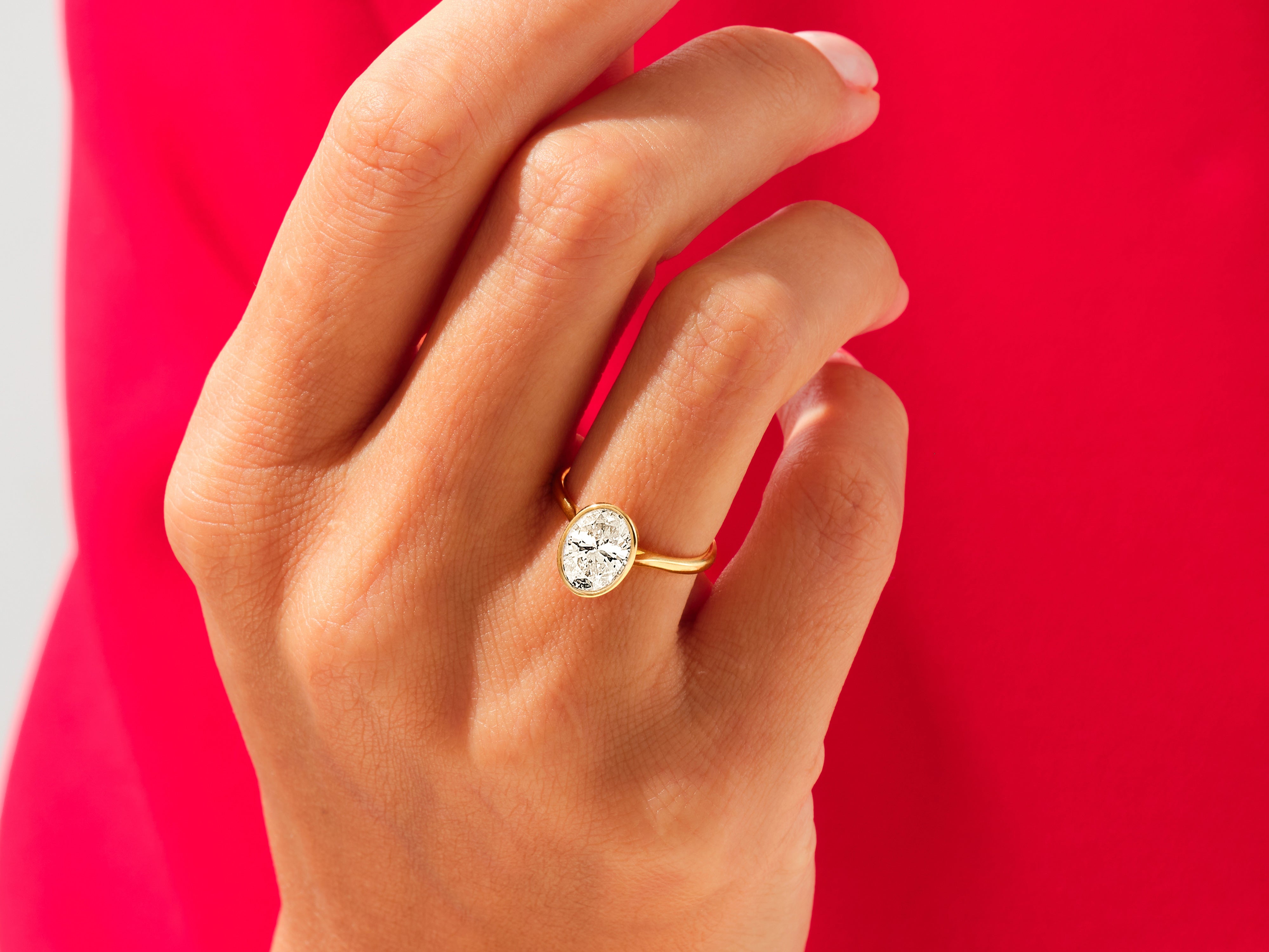 Bezel Oval Lab Grown Diamond Engagement Ring (3.00 CT)