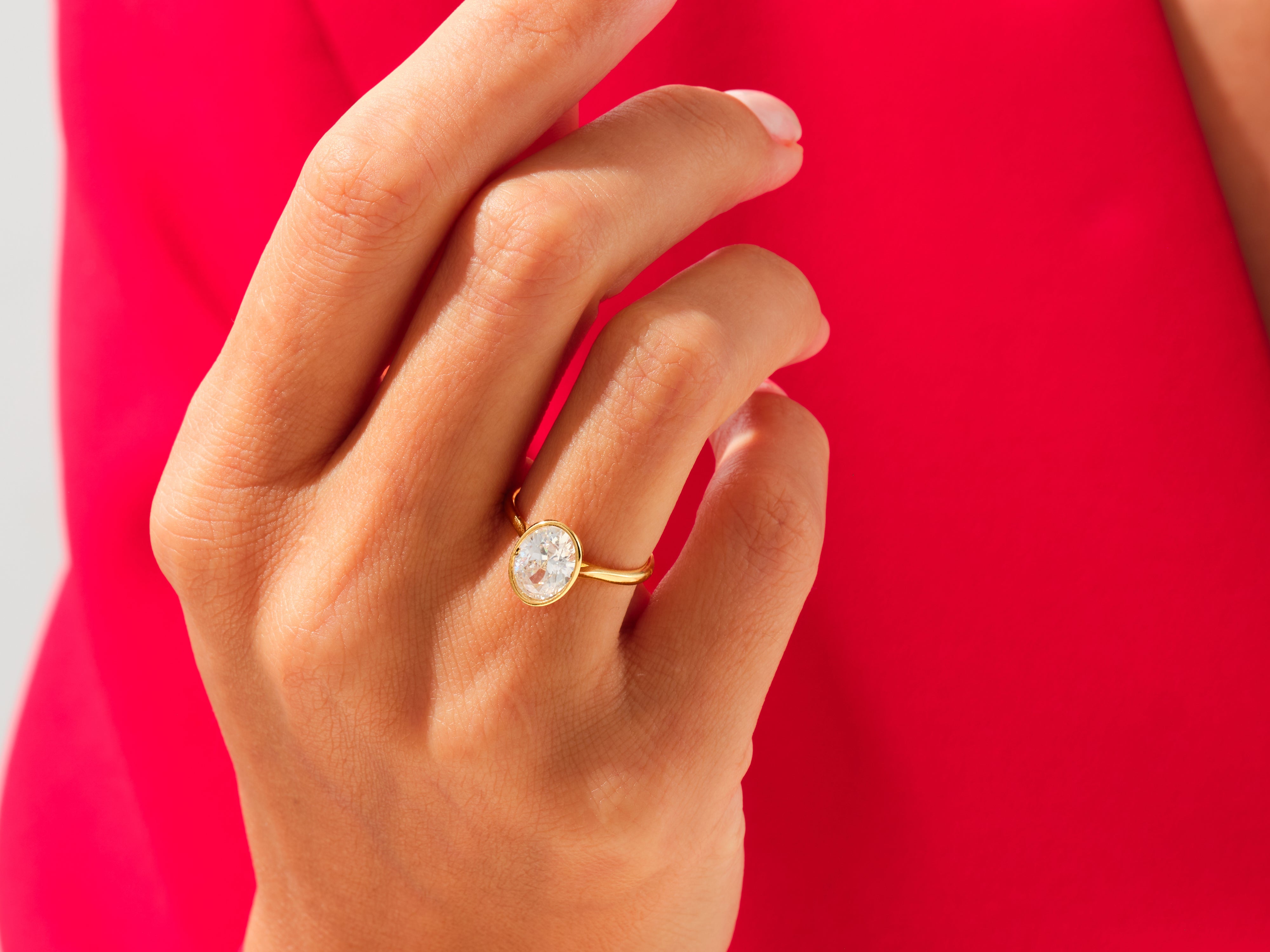 Bezel Oval Lab Grown Diamond Engagement Ring (3.00 CT)